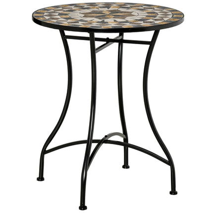 60cm Mosaic Outdoor Patio Table with Ceramic Top - Grey