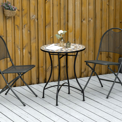 60cm Mosaic Outdoor Patio Table with Ceramic Top - Grey
