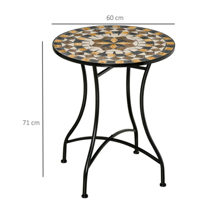 60cm Mosaic Outdoor Patio Table with Ceramic Top - Grey