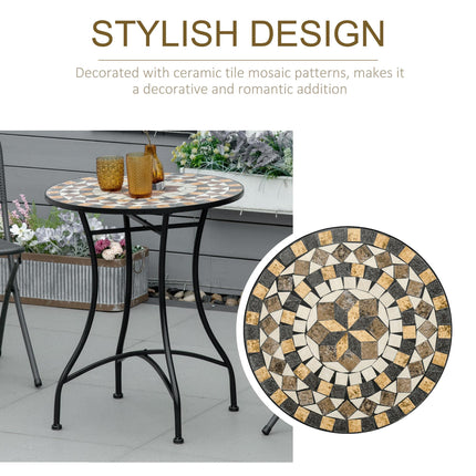 60cm Mosaic Outdoor Patio Table with Ceramic Top - Grey