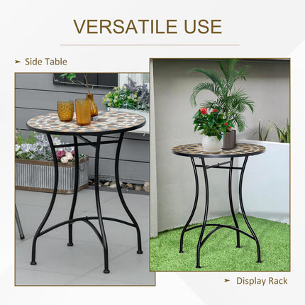 60cm Mosaic Outdoor Patio Table with Ceramic Top - Grey
