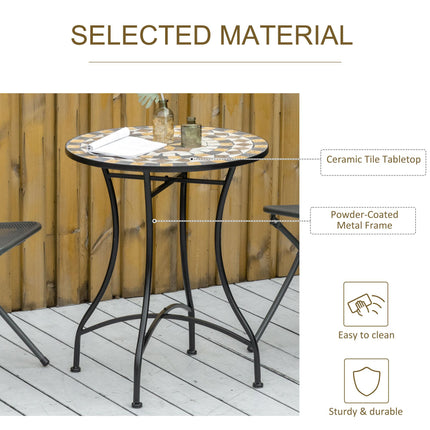 60cm Mosaic Outdoor Patio Table with Ceramic Top - Grey