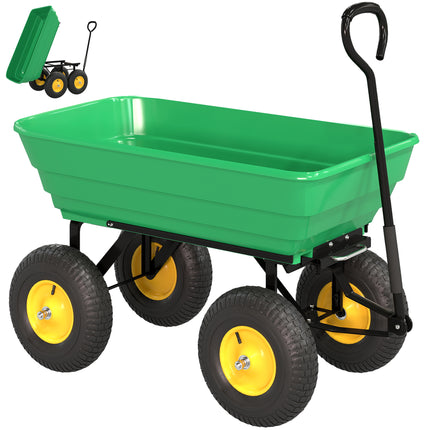 75 Litre Heavy Duty Garden Cart 4 Wheel Trolley Dump Wheelbarrow Trailer - Green