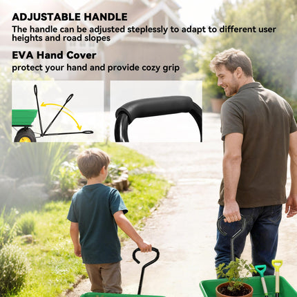 75 Litre Heavy Duty Garden Cart 4 Wheel Trolley Dump Wheelbarrow Trailer - Green