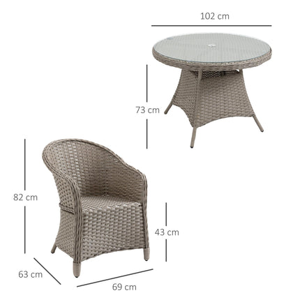 5-Piece Outdoor Patio PE Rattan Dining Set with 4 Chairs & Round Table w/Umbrella Hole - Mixed Grey