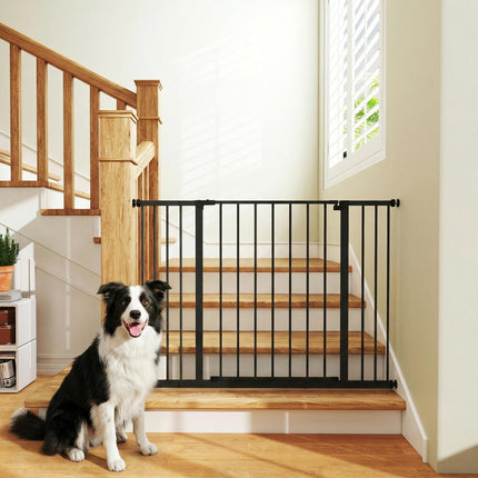 Adjustable Dog Gate Pet Safety Stair Barrier 76-107 cm Auto Close Door - Black