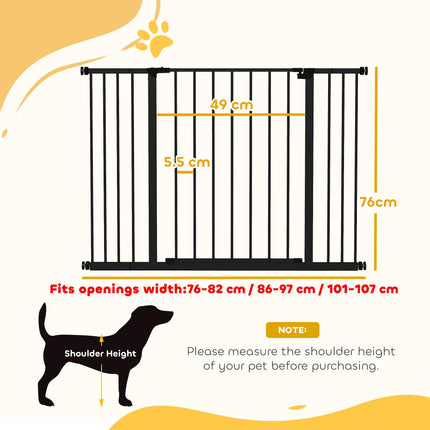Adjustable Dog Gate Pet Safety Stair Barrier 76-107 cm Auto Close Door - Black
