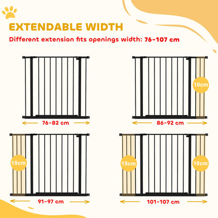 Adjustable Dog Gate Pet Safety Stair Barrier 76-107 cm Auto Close Door - Black