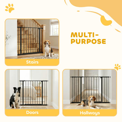 Adjustable Dog Gate Pet Safety Stair Barrier 76-107 cm Auto Close Door - Black