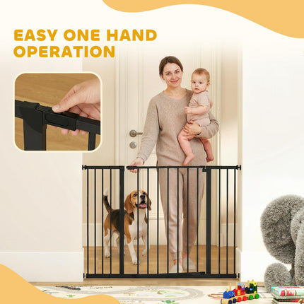 Adjustable Dog Gate Pet Safety Stair Barrier 76-107 cm Auto Close Door - Black