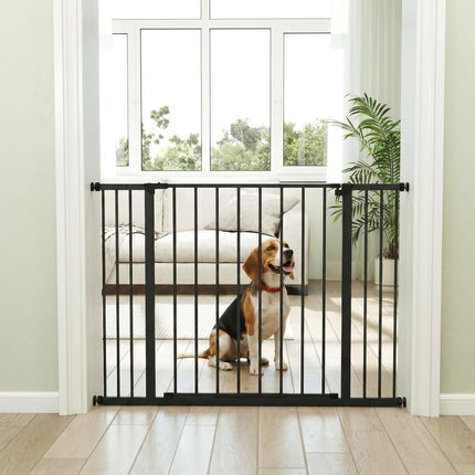 Adjustable Dog Gate Pet Safety Stair Barrier 76-107 cm Auto Close Door - Black