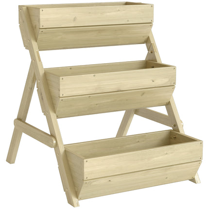 3 Tier Raised Wooden Garden Planter Box Kit with Drainage Holes - Green