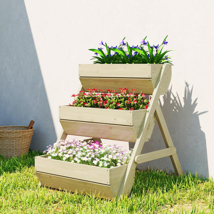 3 Tier Raised Wooden Garden Planter Box Kit with Drainage Holes - Green