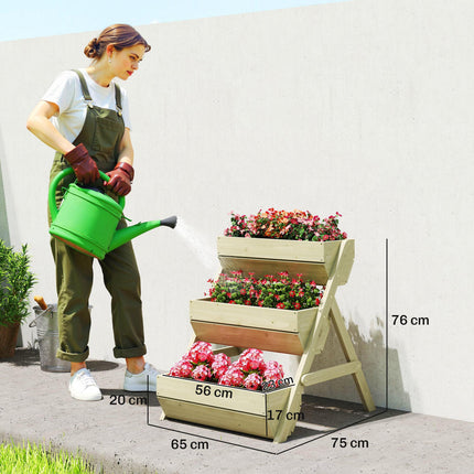 3 Tier Raised Wooden Garden Planter Box Kit with Drainage Holes - Green