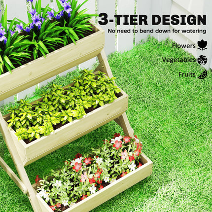 3 Tier Raised Wooden Garden Planter Box Kit with Drainage Holes - Green