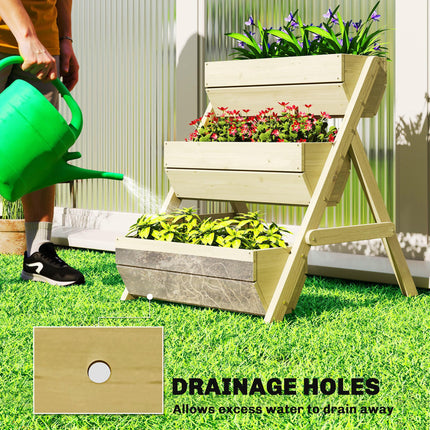 3 Tier Raised Wooden Garden Planter Box Kit with Drainage Holes - Green