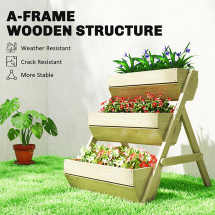 3 Tier Raised Wooden Garden Planter Box Kit with Drainage Holes - Green
