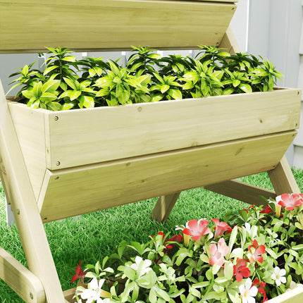 3 Tier Raised Wooden Garden Planter Box Kit with Drainage Holes - Green