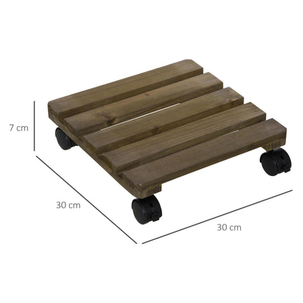Set of 2 Wooden Plant Stands with Wheels for Indoor Outdoor Use - Dark Brown