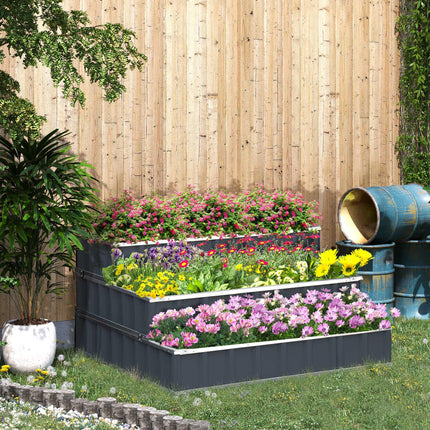 3 Tier Raised Garden Bed, Metal Elevated Planer Box Kit Flower Pot w/ A Pairs of