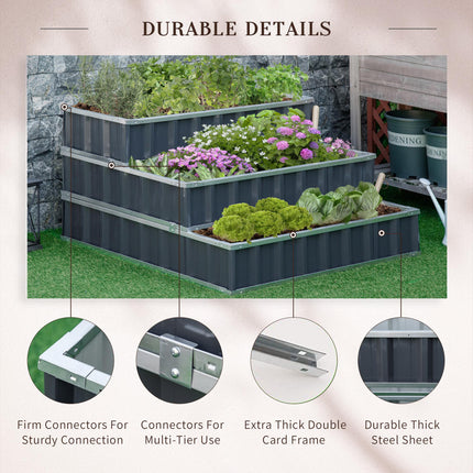 3 Tier Raised Garden Bed, Metal Elevated Planer Box Kit Flower Pot w/ A Pairs of