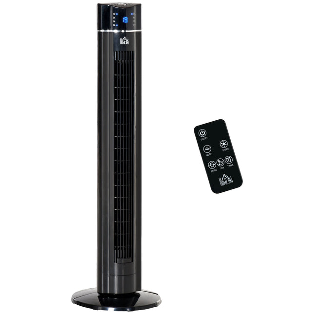 42" Anion Tower Fan with 3 Speeds, 8h Timer, Oscillation, LED Panel & Remote - Black