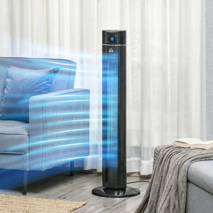 42" Anion Tower Fan with 3 Speeds, 8h Timer, Oscillation, LED Panel & Remote - Black