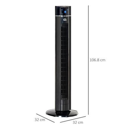 42" Anion Tower Fan with 3 Speeds, 8h Timer, Oscillation, LED Panel & Remote - Black