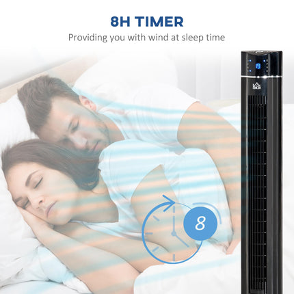42" Anion Tower Fan with 3 Speeds, 8h Timer, Oscillation, LED Panel & Remote - Black