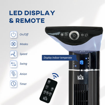 42" Anion Tower Fan with 3 Speeds, 8h Timer, Oscillation, LED Panel & Remote - Black