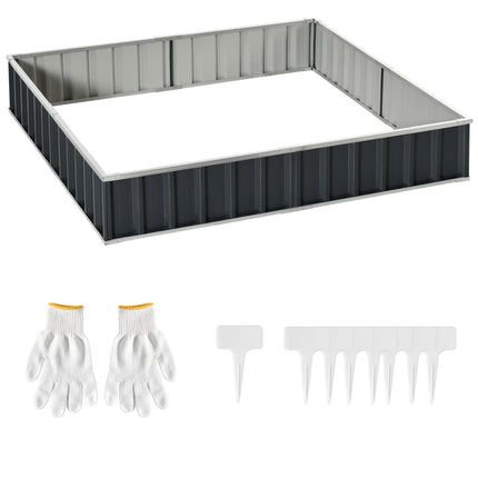Large Metal Raised Garden Bed with Open Bottom and Gloves Set 258cm x 90cm - Dark Grey