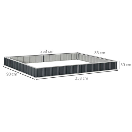 Large Metal Raised Garden Bed with Open Bottom and Gloves Set 258cm x 90cm - Dark Grey
