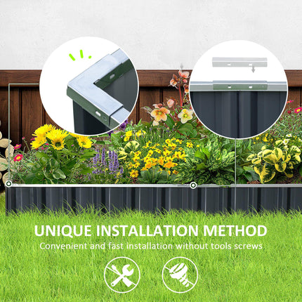 Large Metal Raised Garden Bed with Open Bottom and Gloves Set 258cm x 90cm - Dark Grey