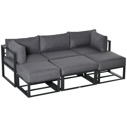 6 Piece Outdoor Aluminum Sectional Sofa Set with Coffee Table and Footstool - Grey