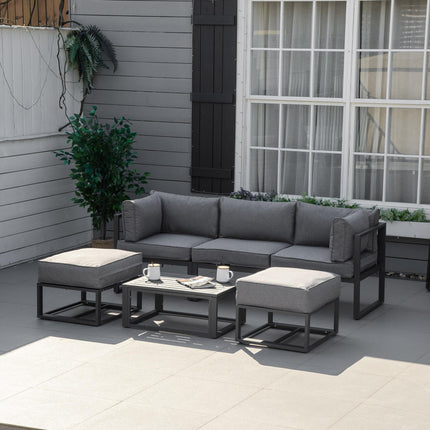 6 Piece Outdoor Aluminum Sectional Sofa Set with Coffee Table and Footstool - Grey