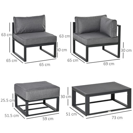 6 Piece Outdoor Aluminum Sectional Sofa Set with Coffee Table and Footstool - Grey