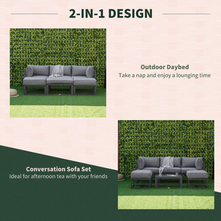 6 Piece Outdoor Aluminum Sectional Sofa Set with Coffee Table and Footstool - Grey