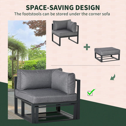 6 Piece Outdoor Aluminum Sectional Sofa Set with Coffee Table and Footstool - Grey