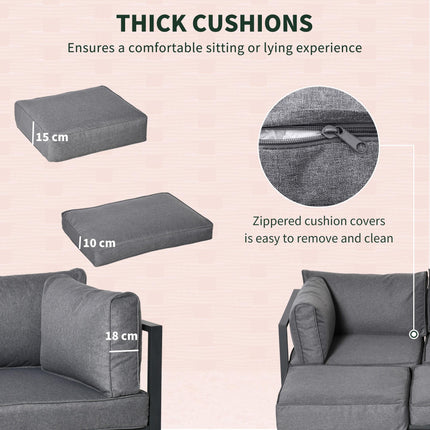 6 Piece Outdoor Aluminum Sectional Sofa Set with Coffee Table and Footstool - Grey
