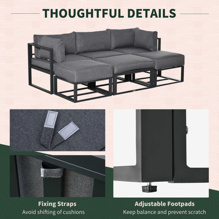 6 Piece Outdoor Aluminum Sectional Sofa Set with Coffee Table and Footstool - Grey