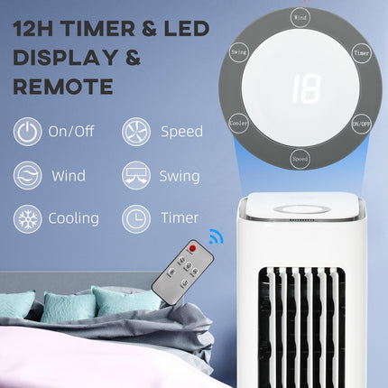 Evaporative Air Cooler with Remote Control and Timer for 20m² Rooms - White