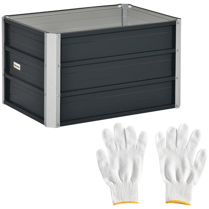 1 Piece Raised Metal Garden Bed with Gloves for Vegetables - Grey