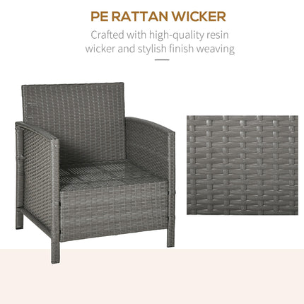 3 Piece Rattan Garden Furniture Set with Metal Frame - Light Grey