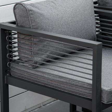 8 Seater Aluminium Garden Dining Cube Set with Table, 4 Chairs & 4 Footstools with Cushions - Grey