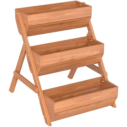 3 Tier Wooden Raised Garden Bed Kit with Drainage Holes - Brown