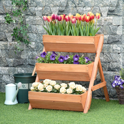 3 Tier Wooden Raised Garden Bed Kit with Drainage Holes - Brown