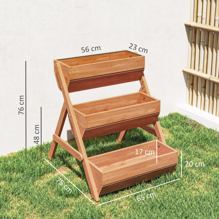 3 Tier Wooden Raised Garden Bed Kit with Drainage Holes - Brown