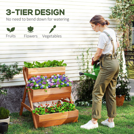 3 Tier Wooden Raised Garden Bed Kit with Drainage Holes - Brown