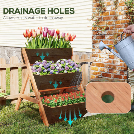 3 Tier Wooden Raised Garden Bed Kit with Drainage Holes - Brown