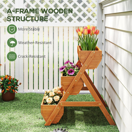 3 Tier Wooden Raised Garden Bed Kit with Drainage Holes - Brown